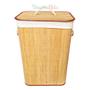 Imagem de Cesto De Roupa Suja Retangular Em Bambu Forrado Com Tampa