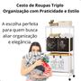 Imagem de Cesto de Roupas Sujas Triplo Multiuso Com RODAS Lavanderia Banheiro Organização