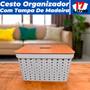 Imagem de Cesto Organizador Ármario Gaveta Rattan 17L Com Tampa de Madeira