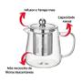 Imagem de Chaleira Bule De Vidro Com Infusor de Chá Inox 450ml