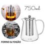 Imagem de Chaleira Infusor Bule Vidro Filtro Aço Inox Para Chá 750Ml