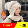 Imagem de Chapéu e Cachecol de Malha para Inverno - Conjunto Quente com Proteção para Orelhas