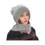 Imagem de Chapéu e Cachecol de Malha para Inverno - Conjunto Quente com Proteção para Orelhas