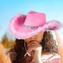 Imagem de Chapeu Rosa Modelo Cowboy  Vaqueira Luxo Com Paetês e Marabu