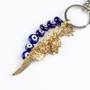 Imagem de Chaveiro Olho Grego Cachos Azul Escuro e Dourado 12cm Murano