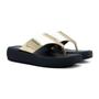 Imagem de Chinelo Papete Feminina FlatForm Sandália Espelhado Casual Confortável Blogueira Verão Ouro