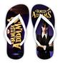 Imagem de Chinelo Temático A Familia Addams Wandinha Letras Fundo Roxo Douradas Tira Branca