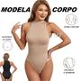 Imagem de Cinta Body Modelador Afina Cintura Collant Gola Alta Elástico Realça Curvas Compressor Sem Bojo