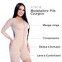 Imagem de Cinta Modeladora Compressiva Manga Longa Meia Coxa Reduz Inchaço 