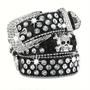 Imagem de Cinto Feminino De Couro PU Com Rebites De Caveira E Strass, Cinto Jeans Cowboy De Cor Sólida