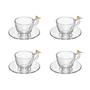 Imagem de Cj 4 Xícaras P/Café C/Pires de Vidro Golden Bird Transparente 80ml Wolff