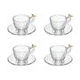 Imagem de Cj 4 Xícaras P/Café C/Pires de Vidro Golden Bird Transparente 80ml Wolff