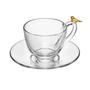 Imagem de Cj 4 Xícaras P/Chá C/Pires de Vidro Golden Bird Transparente 180ml Wolff