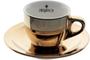 Imagem de Cj 6 Xícaras de Porcelana c/ Pires p/ Café 80ml com Suporte Chrominno Branco e Dourado