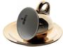 Imagem de Cj 6 Xícaras de Porcelana c/ Pires p/ Café 80ml com Suporte Chrominno Branco e Dourado