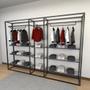 Imagem de Closet araras, guarda roupas aberto industrial com 16 peças preto fdprp426
