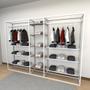Imagem de Closet araras, guarda roupas aberto industrial com 26 peças branco e amadeirado fdbrae381