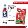 Imagem de Cola Tenaz Branca Tubo 110g + Cola Em Bastão 40g Escolar Atóxica Lavável Pritt