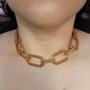 Imagem de Colar Armem Rr Bijoux Couro Corrente Vermelha Dourado