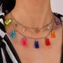 Imagem de Colar Chocker Conjunto Ursinhos Coloridos Prateado Cruz W467