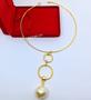 Imagem de Colar Choker Aro Liso Fino detalhe Circulares Vazado com Pingente Pérola Grande Folheado Ouro Dourado Moda Luxo