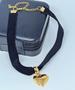 Imagem de Colar choker Cordão Veludo com Pingente Coração Liso Pequeno Folheado Ouro 18k Dourado Tendência Moda Blogueira