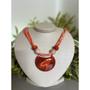 Imagem de Colar Choker Cordone Feminino Acetinado Pingente Pedra Resina Vermelho