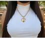 Imagem de Colar Choker Corrente Feminino Elos Português Grosso 50cm Pingente Coração Liso Folheado Ouro 18k Tendência