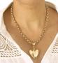 Imagem de Colar Choker Corrente Feminino Elos Português Grosso 50cm Pingente Coração Liso Folheado Ouro 18k Tendência