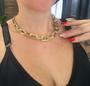 Imagem de Colar Choker Elos Duplos Grossa Folheado Ouro Corrente Elo Retangular Grande Dourado com Prata Tendência Moda 2024