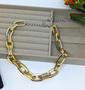 Imagem de Colar Choker Elos Duplos Grossa Folheado Ouro Corrente Elo Retangular Grande Dourado com Prata Tendência Moda 2024