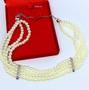 Imagem de Colar Choker Feminino 4 voltas pérolas Branco Gargantilha 4 fileiras Mix Pérola com pedras Zircônias folheado prata