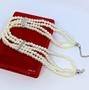 Imagem de Colar Choker Feminino 4 voltas pérolas Branco Gargantilha 4 fileiras Mix Pérola com pedras Zircônias folheado prata