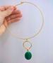 Imagem de Colar Choker Feminino Elo Aro Liso Pingente Pedra Resina Gota Oval Grande Folheado Ouro 18k Tendência Moda Luxo Presente