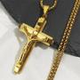 Imagem de Colar com Pingente de Crucifixo em Aço Inoxidável Dourado - Masculino