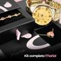 Imagem de Colar coração + pulseira + relogio feminino dourado aço social ouro qualidade premium