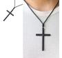 Imagem de Colar Cordão Fio Couro com Pingente Cruz Crucifixo Grande Médio Masculino/Feminino Regulável Black Preto