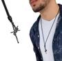 Imagem de Colar Cordão Longo Fio Couro Encerado Ajustável com Pingente Aço Inox All Black Manuscrito Fé Masculino/Feminino Moda