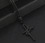 Imagem de Colar Cordão Longo Fio Couro Encerado Ajustável com Pingente Aço Inox All Black Manuscrito Fé Masculino/Feminino Moda