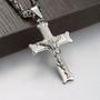 Imagem de Colar Corrente Moda Masculina em Aço Inox com Pingente de Cruz Crucifixo Cristão Jesus Prata