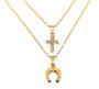 Imagem de Colar Country Duplo Crucifixo Ferradura Folheado Ouro 18k