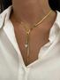 Imagem de Colar Feminino Com Borla E Corrente De Cobra Banhado a Ouro Com Strass Transparente À Prova D'água
