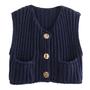 Imagem de Colete feminino Flygo Chunky Crochet Button Navy-XS