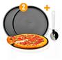 Imagem de Combo 2 Formas Pizza Antiaderentes 32,5cm e 1 Cortador Inox