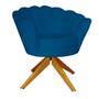 Imagem de Combo 2 Poltronas Decorativa Com Base Giratória de Madeira Pétala Suede Azul Royal - DL Decor