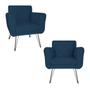 Imagem de Combo 2 Poltronas Estofadas Sala Comercial Pés de Ferro Isabella Suede Azul Marinho - DL Decor