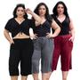 Imagem de Combo 3 Calça PlusSize Pantacourt Feminina Tecido Viscolycra