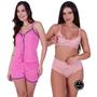 Imagem de Combo Amamentação Pijama Dayse com Botões Sutiã com Clique e Calcinha Pós Parto