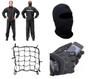 Imagem de Combo Capa Roupa Chuva + Luva X11 Fit Frio Inverno + Capuz Touca Ninja + Rede Elástica Aranha Jaqueta Calça Pantaneiro Nylon Preta Moto Motoqueiro