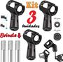 Imagem de Combo com 3 Unidades de Suporte Apoio Para Microfone Cachimbo Móvel Pedestal Tripé Rosca 3/8 5/8 Serve Vários Modelos